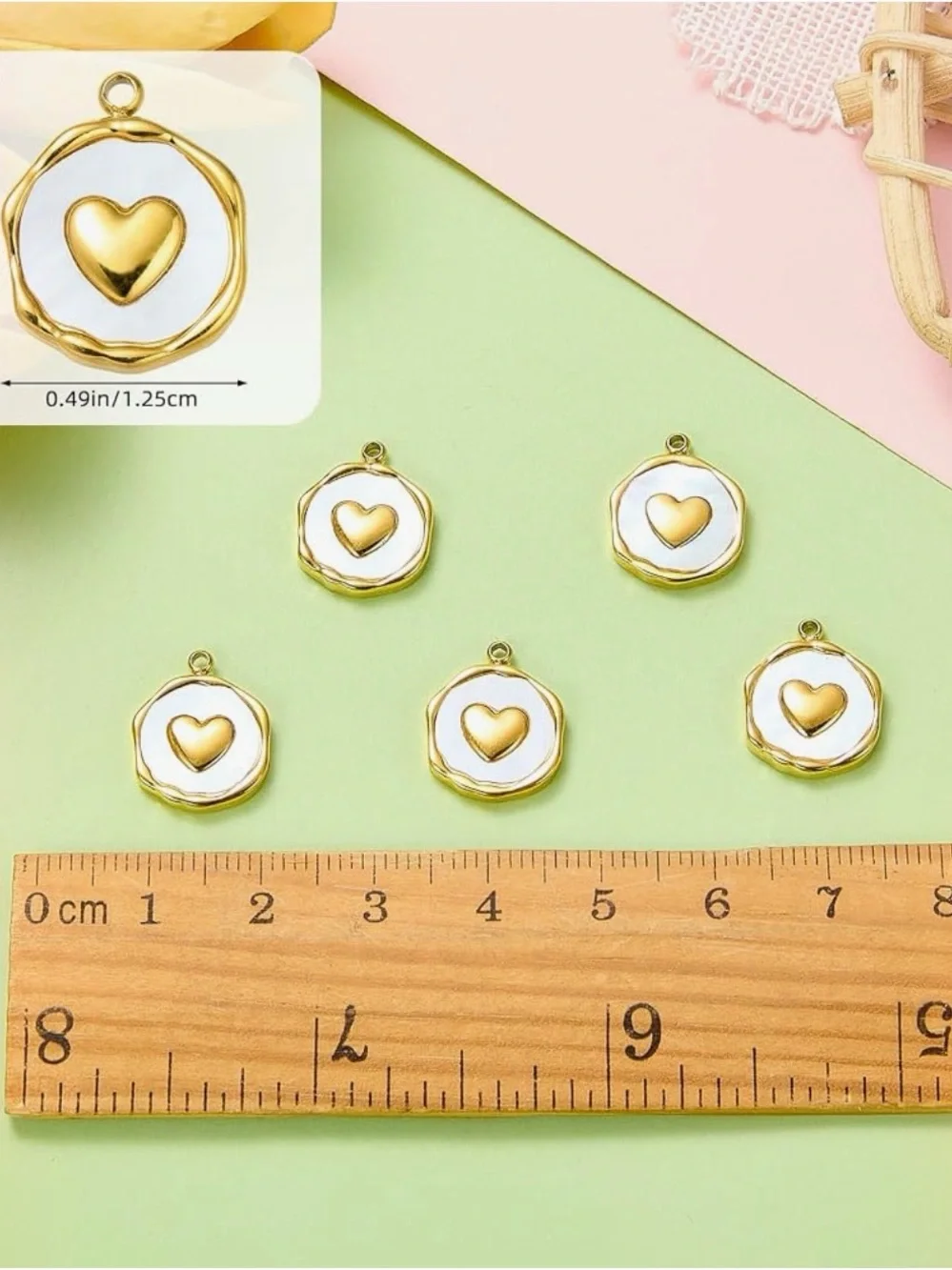 Gold Heart Pendant Charm Set of 5